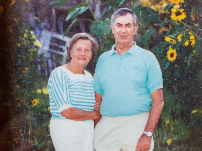 Collect of Ann Kendrick and her husband Peter, 1993 in Canada for their Ruby Wedding anniversary.  See SWNS story SWPLring. A 90-year-old has found her late husband's wedding ring under an apple tree - 35 years after he lost it in their garden. Ann Kenrick says Peter, who passed away 22 years ago, lost his band while working in their back garden in Looe, Cornwall, in 1987. The mother-of-seven discovered the ring on Saturday (23 April) when she was clearing around the base of an apple tree. She said she was "very excited" to find the ring and added that her husband would have been "as surprised as her".  