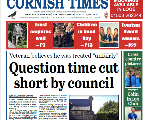 Cover of Cornish Times 23/11/22