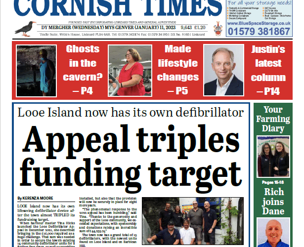 The front page of the Cornish Times edition for January 11.