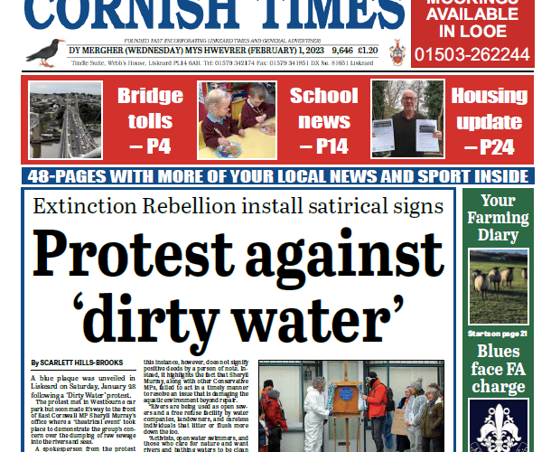 The front of this week's Cornish Times.