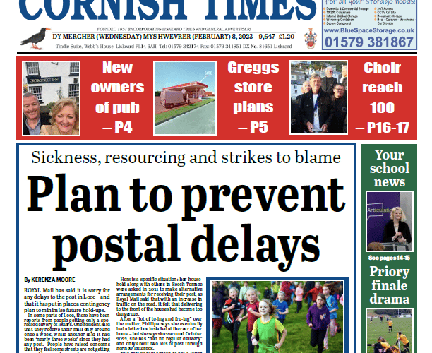 The front of this week's Cornish Times.