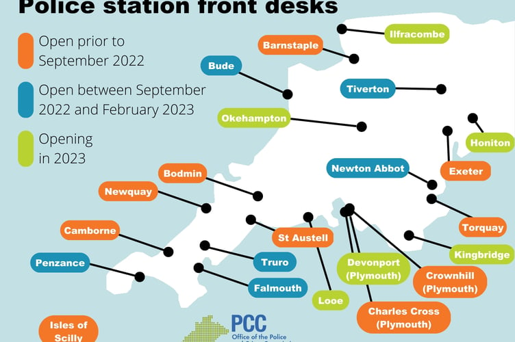 A map of the Police Enquiry Office locations to be reopened