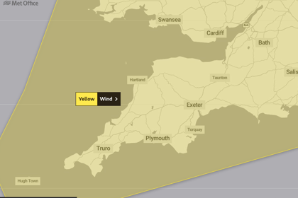 South West issued Yellow Weather Warning issued by Met Office