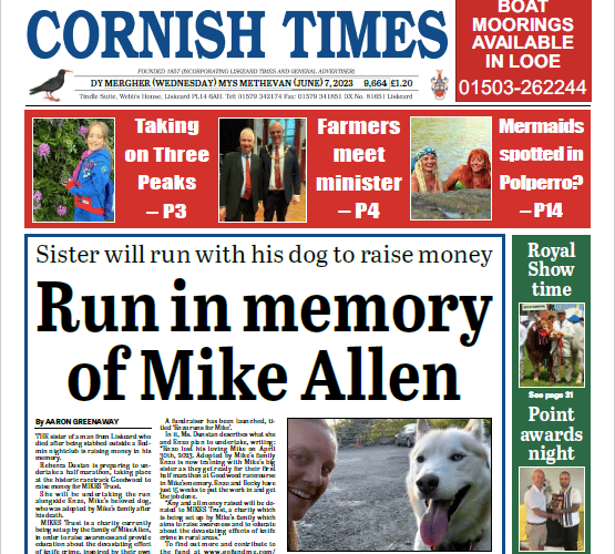 Front of Cornish Times for Wednesday, June 7.