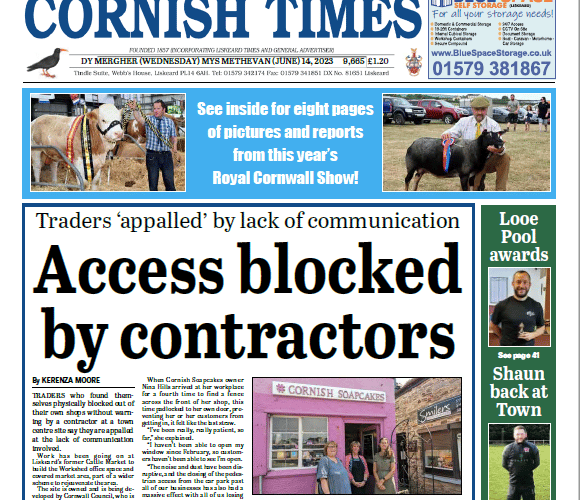 The front of the Cornish Times for Wednesday, June 14.