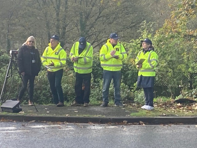 Cllr Jane Pascoe out with the community speed watch team