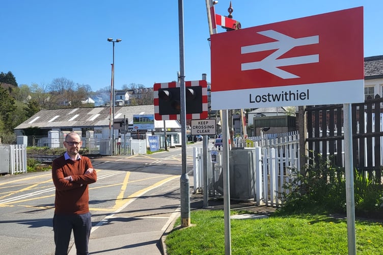 Cllr Colin Martin stood outside Lostwithiel station