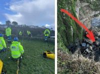 Crew rescue dog after it fell from cliff edge