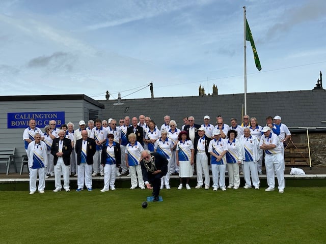 Peter Watson bowls the first wood of the season at Callington Bowling Club on Saturday, April 13.