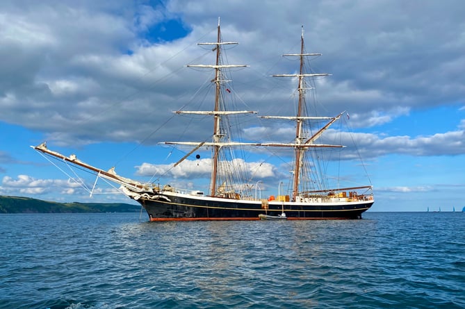 The tall ship Morgenster stayed overnight in Looe Bay where a Looe Rowing Club member captured this image of her at anchor