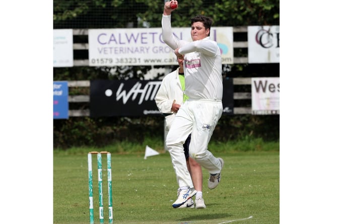 Menheniot's Aussie all-rounder Lachie Osborne, pictured bowling at Callington recently, made a fine 66 from 79 balls at Bude on Saturday. Picture: Glen Rogers