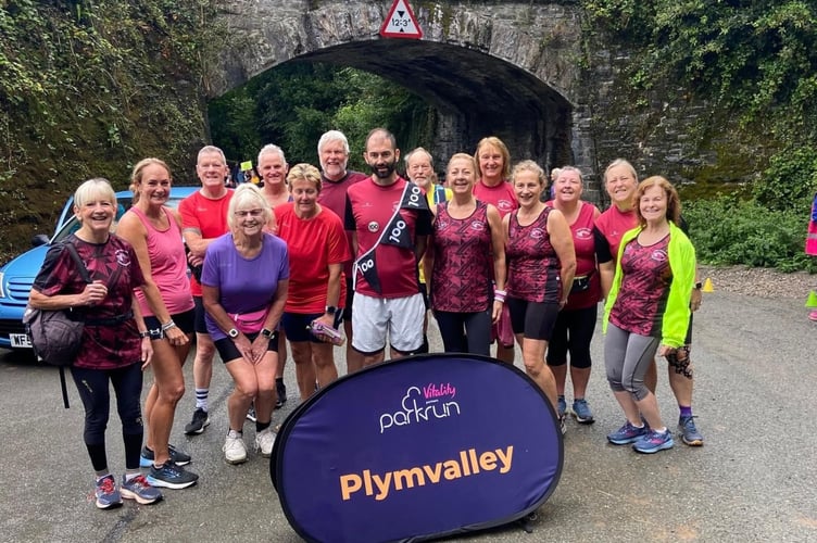 Tamar Trotters at the Plymvalley Parkrun on Saturday, August 24 to celebrate Mark Rescorl's 100th park run. Sue Mason (front in the purple top) was doing her 25th. Picture: Tamar Trotters