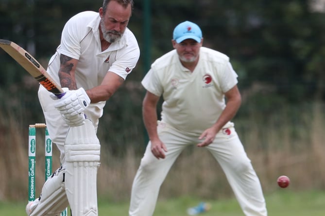 Liskeard batsman Chris Calfe faces a delivery against Saltash St Stephens at Lux Park on Saturday as Alex Johnson watches on from first slip. Picture: Glen Rogers