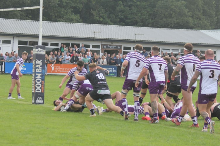 Free-scoring winger Ollie Bebbington, pictured scoring against Exmouth earlier in the season, is back in contention for Saturday. Picture: Paul Hamlyn