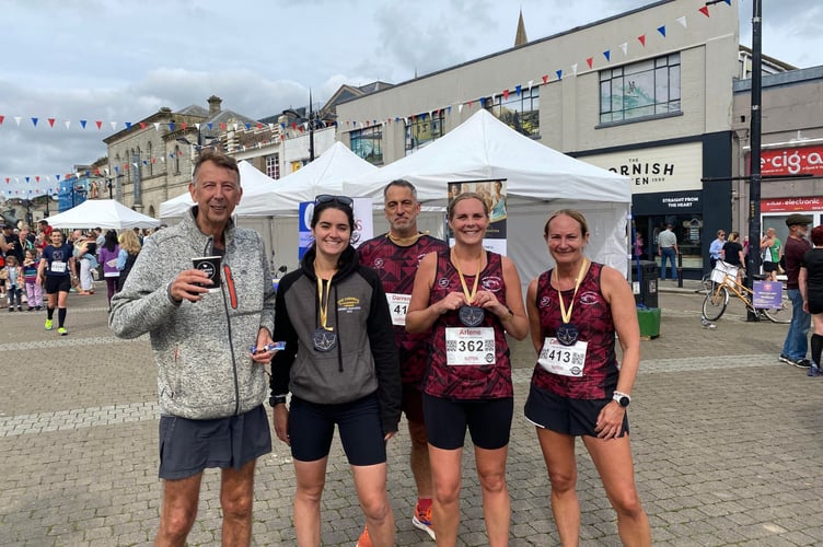 Members of Tamar Trotters at the Truro Half Marathon. From left: Steve Baker, Ayesha Gillespie, Darren Blenkinsop, Arlene Powell, Catherine Sims. Picture: Tamar Trotters