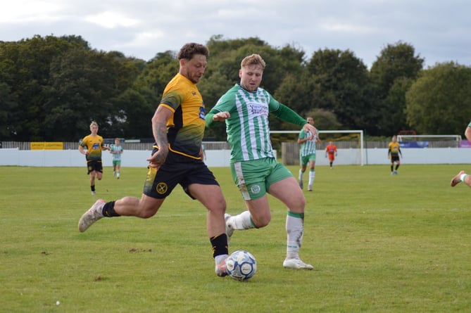 Striker Luke Cloke, pictured scoring against Street recently, scored twice at Marlborough Park. Picture: Matt Burgoyne