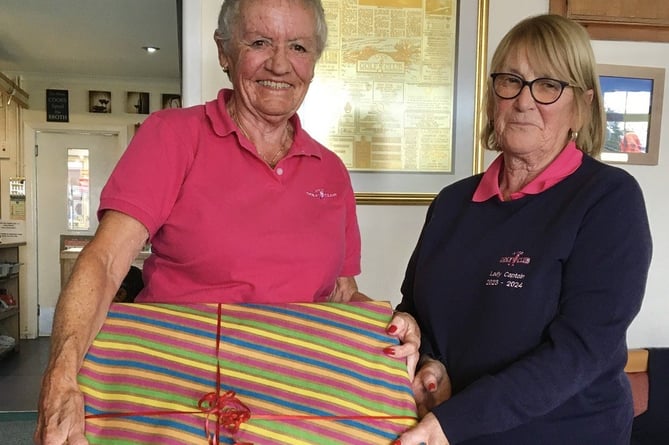 Sheila Tilbrook (left) with retiring lady captain, Jane Patchett. Picture: Looe Ladies Golf Club