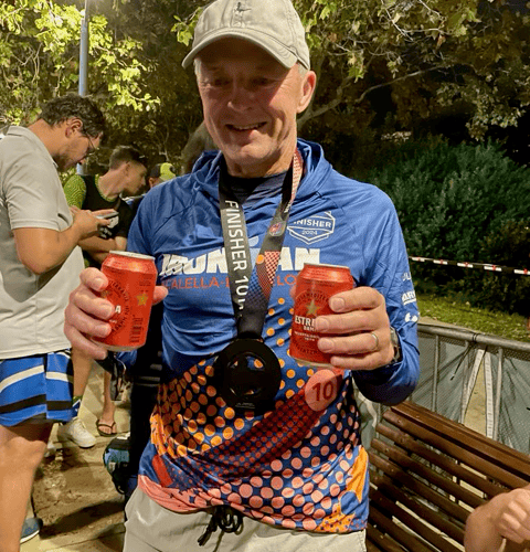 Paul Gregg enjoying a drink at the end of the race