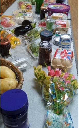 One of the tables laden with goodies for the Pensilva Women's Institute harvest festival and auction