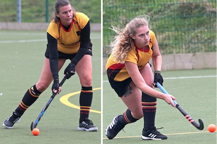 Caradon Seconds duo Marcia Burgess (left) and Kerryn Walsh (right) in action on Saturday against visiting Exeter Thirds. Pictures: Glen Rogers