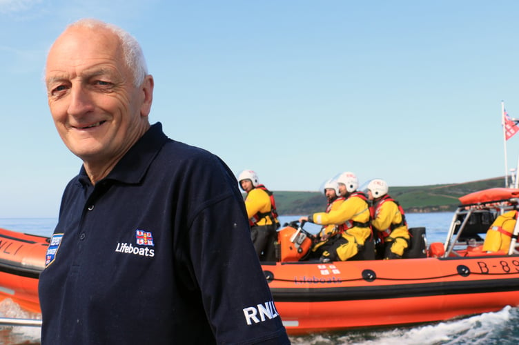 Dave Haines on his boat Emma Louise with the charity’s Atlantic 85 Sheila and Dennis Tongue II in Looe bay. (Picture: RNLI / Ian Foster)