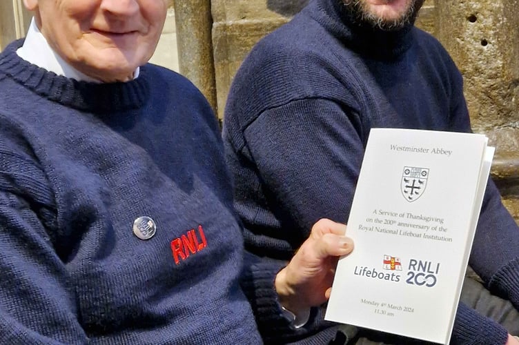 Dave Haines and senior helm David Jackman representing the station at the Westminster Abbey RNLI 200 service, March 4 2024. (Picture: RNLI / Ian Foster)