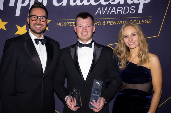 James Angliss, Apprentice of the Year 2024, with Neil and Saffy from Hits Radio