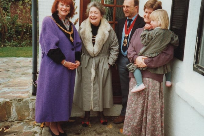 Former Saltash Mayor Sue Hooper welcomes Dame Moura Lympany (second left) to the town back in 1991