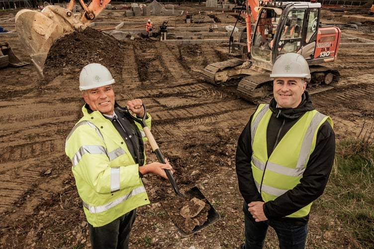 Cllr James O’Keefe, mayor of Padstow, joined Graham Hutton, deputy managing director at Baker Estates to break the ground