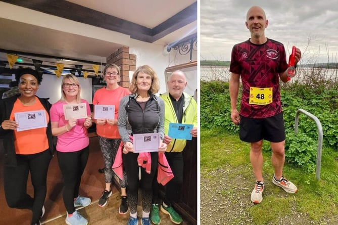 LEFT: Some of the Couch to 5K graduates at the Ploughboy Inn in Saltash. RIGHT: Liam Jonas after completing the Lobster Lollop race in a quickfire time of 43:52. Pictures: Tamar Trotters