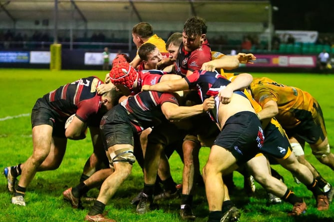 Two competitive sides contested a hard-fought encounter at the floodlit Mennaye Field. Picture: Brian Tempest