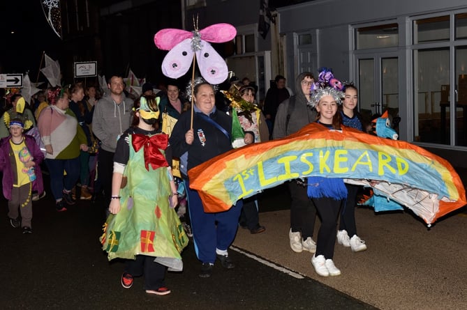 Youngsters from the 1st Liskeard Brownies group taking part in the lantern parade around the streets of Liskeard