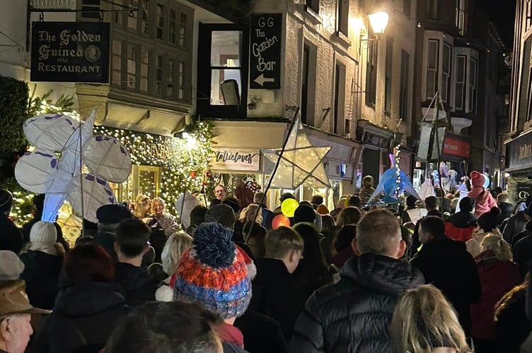 The procession of lanterns and people wound its way to East Looe seafront for the Christmas light switch on hosted by Looe Town Council. (Picture: Kim Louise)