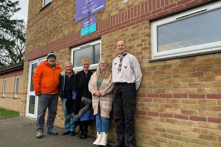 2nd Saltash Scouts are celebrating an award of £100,000 to finish the two-story extension to their HQ, here with Cornwall councillor Hilary Frank and town councillor Lisa Mortimore. (Picture: Sarah Martin)