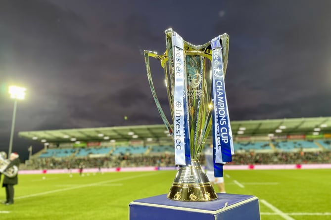 The Champions Cup trophy at Sandy Park ahead of the clash between Exeter Chiefs and Toulouse