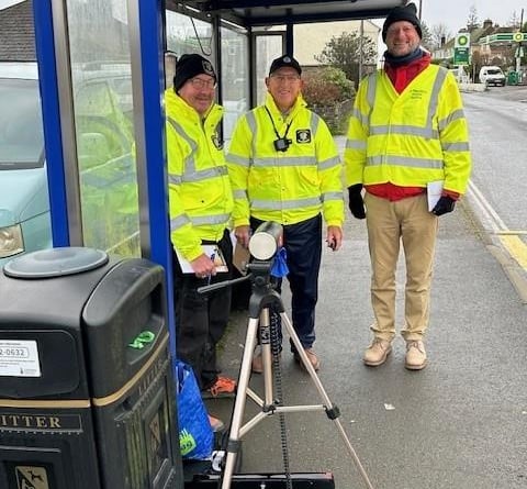 Volunteers of the Liskeard Community Speedwatch team on patrol in Callington Road