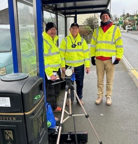 Volunteers of the Liskeard Community Speedwatch team on patrol in Callington Road