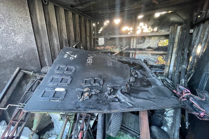 Inside all that remains of equipment destroyed in arson attack at Saltash Cricket Club