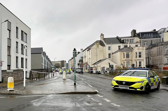 Police on the scene on West Hoe Road. Plymouth