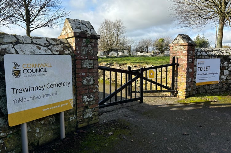 The 'To Let' put up by Cornwall Council on the wall outside of Trewinney Cemetery, Mevagissey