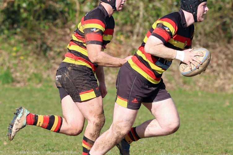 Saltash Centre Danny Snook with Stand off Billy Dover.