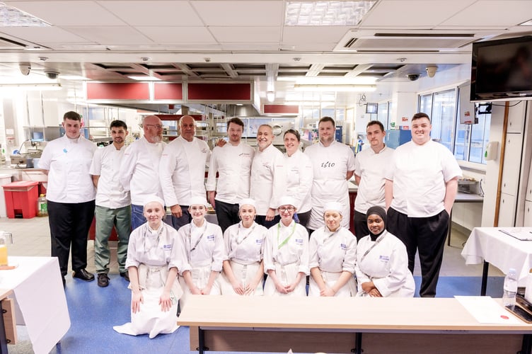 Crocadon Farm chef Charlie D'Lima (back row second left) alongside the judges and fellow regional finalists at the Roux Scholarship event in Birmingham