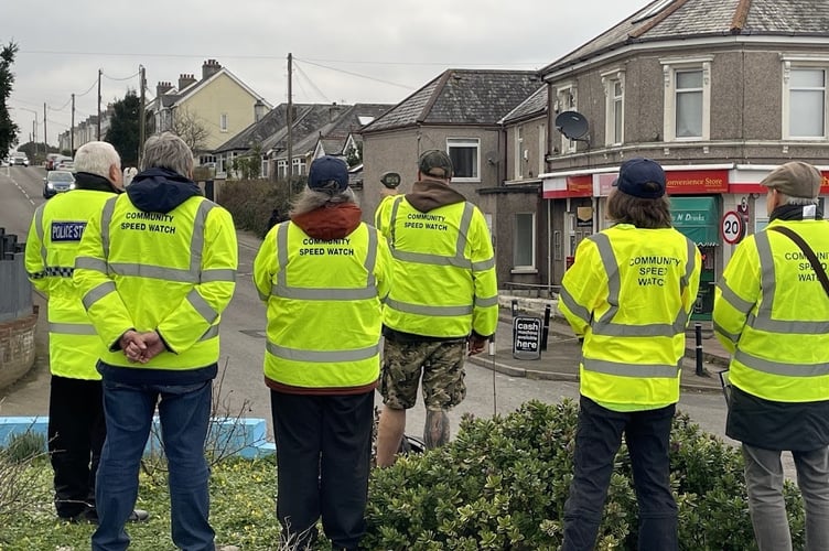 Volunteers from the Saltash Community Speed Watch monitor the speed of traffic on New Road