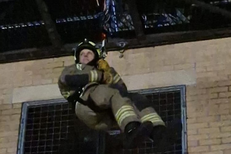 Saltash crew manager Shayn Rencher undergoing specialist height training at Camels Head Fire Station