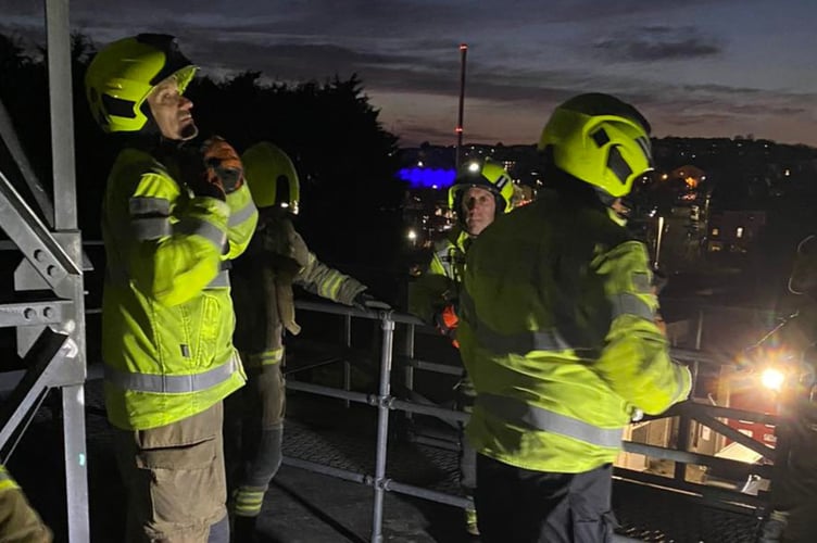 Firefighters from Saltash work together on specialist training at Camels Head Fire Station in Plymouth