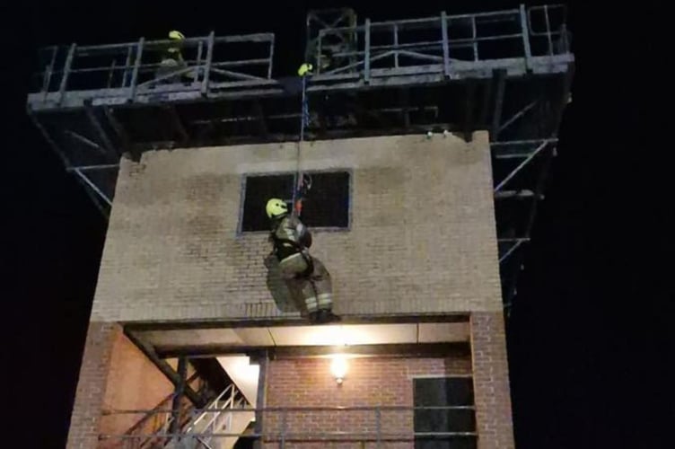 Firefighters from Saltash taking part in specialist training focused on working safely at height and in confined spaces